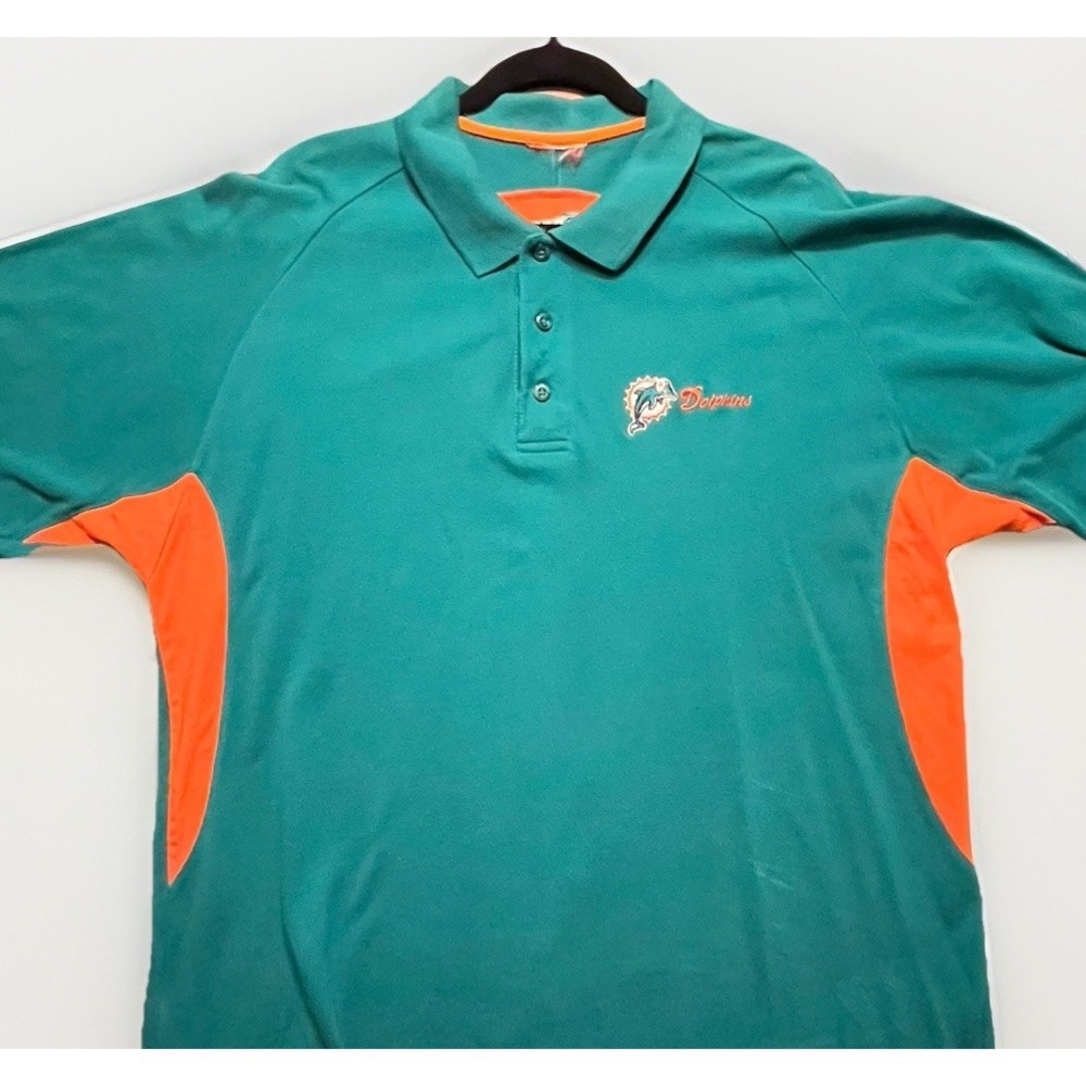 Vintage Miami Dolphins Polo Shirt‎ Colorblock Teal Orange Spellout Y2K Mens